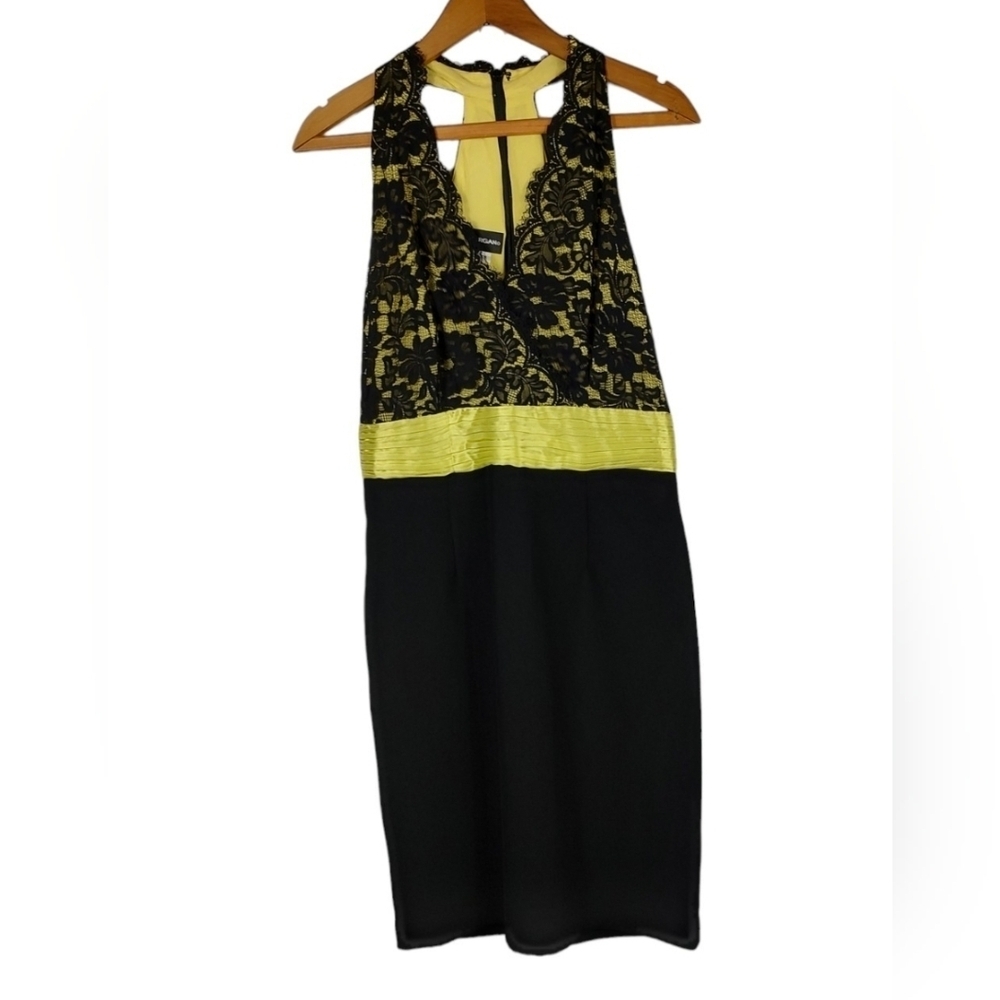 Donna Morgan Black and Yellow Lace Dress Knee Length 8